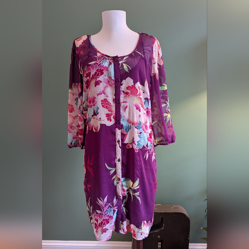 Express Purple Floral Shirt Dress